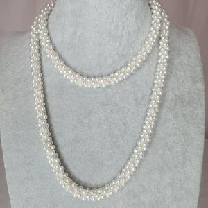 Vintage Germany Faux Seed Pearls Rope Twist Necklace Cream 34" EUC 70s